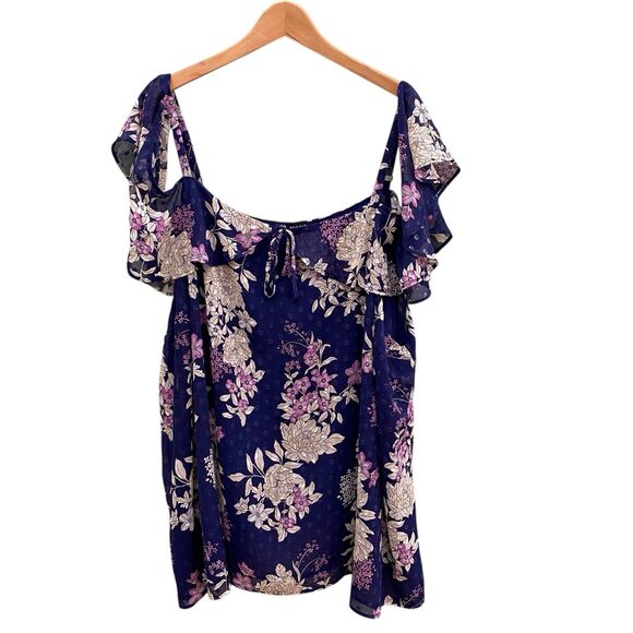 Torrid Blouse Womens 6X Blue Floral Top Cold Shoulder Flowy Fairy Bloomcore - Picture 1 of 11